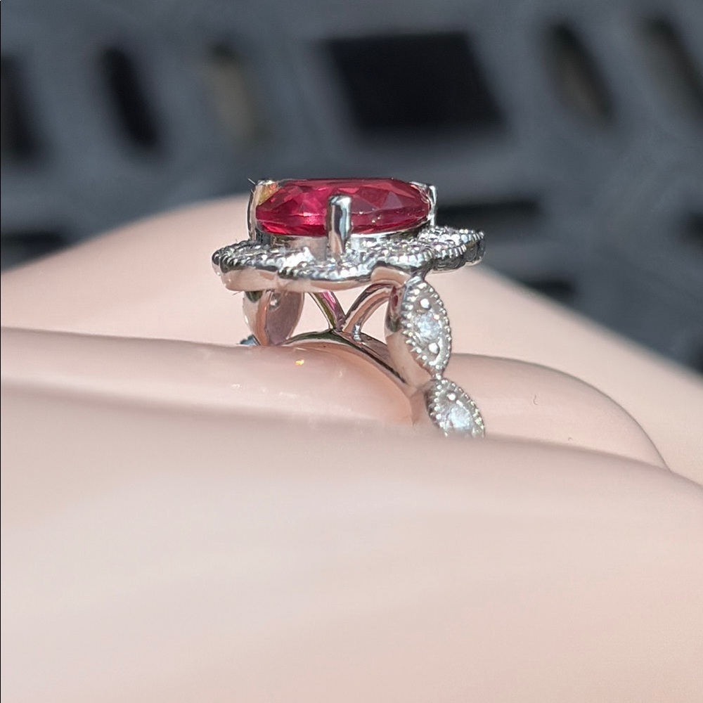 Pear Cut 1.25 tcw Genuine Pink Sapphire & Diamond Ring Sterling Silver Size 7 - Picture 11 of 15